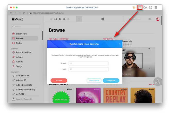 s'enregistrer TunePat Apple Music Converter pour Mac