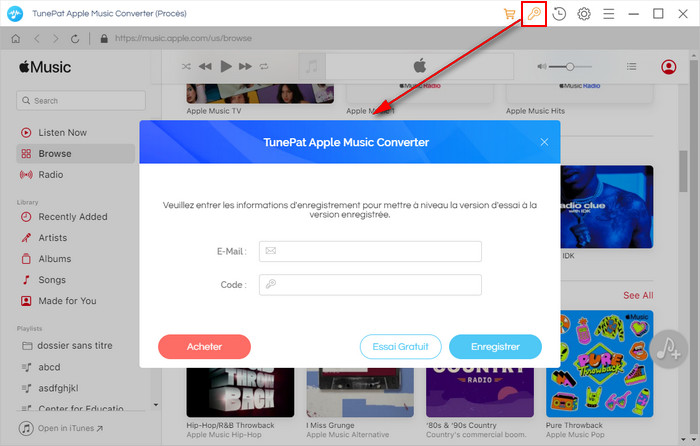 s'enregistrer TunePat Apple Music Converter pour Windows