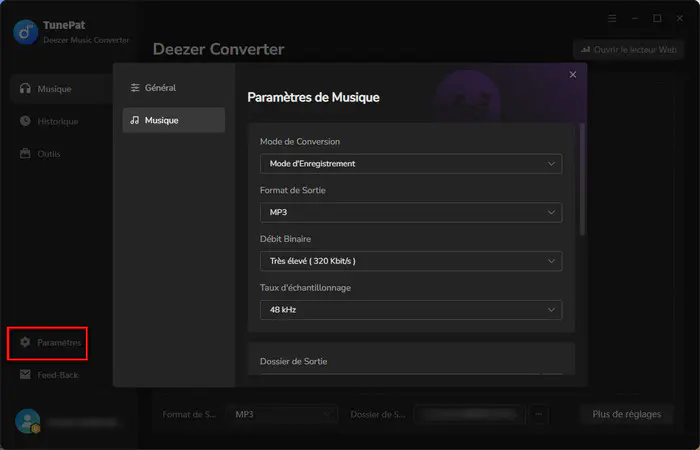 Ajustez les paramètres