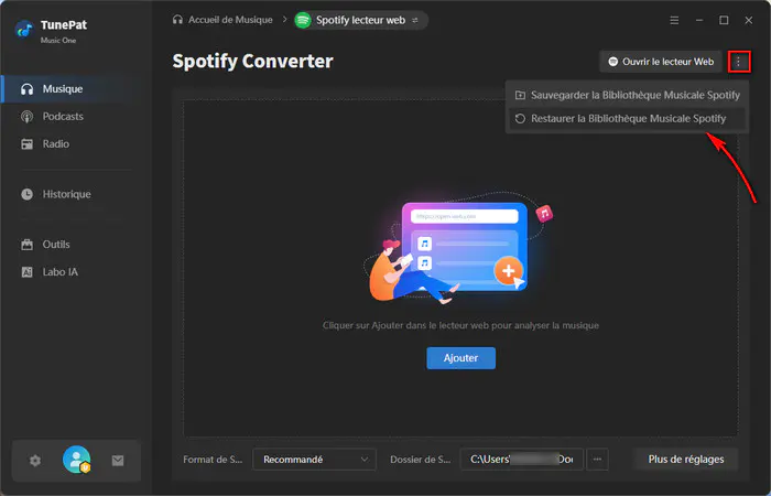 Restaurer la Bibliothèque Musicale Spotify