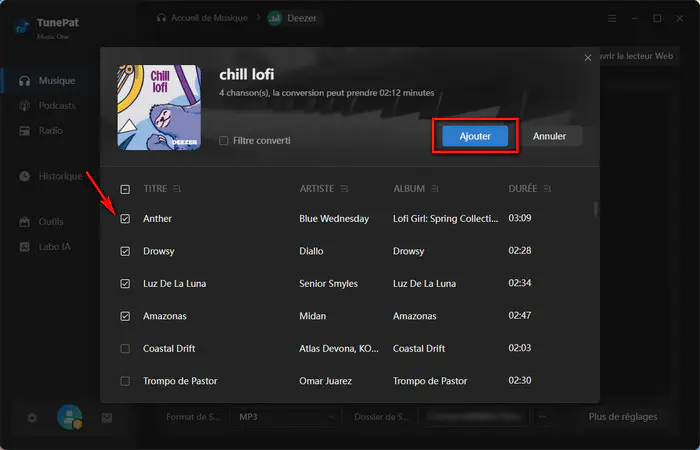 Ajoutez Deezer chansons