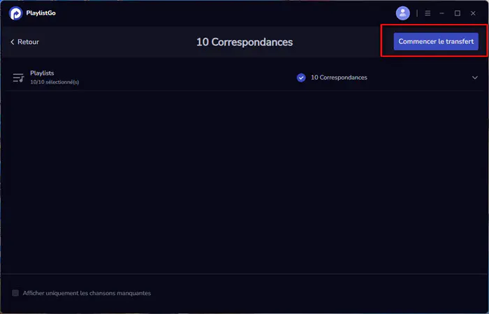 Commencer le transfert