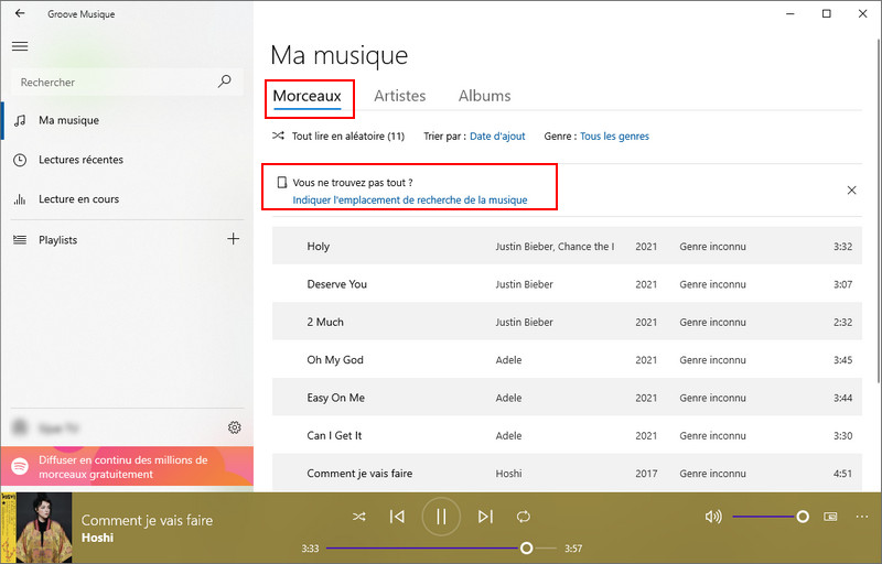 Trouver Spotify dans Groove Musique