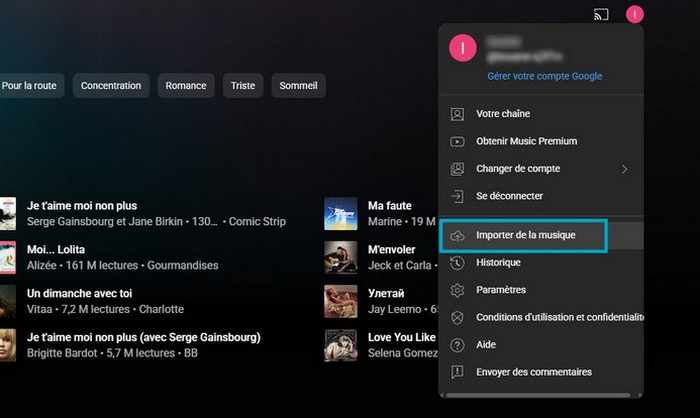 Importer de la musique Spotify dans YouTube Music