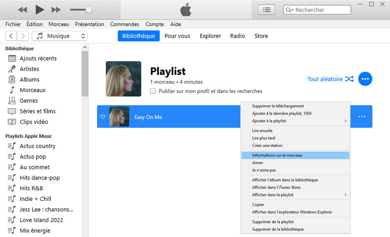 La pochette sur iTunes