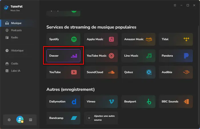 Sélectionnez Deezer