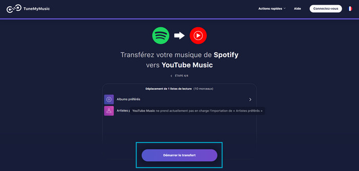 Démarrer le transfert