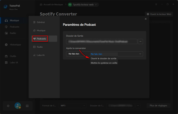 Paramètres de podcast