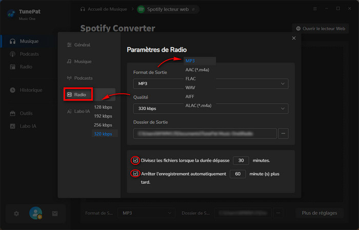 Paramètres de radio