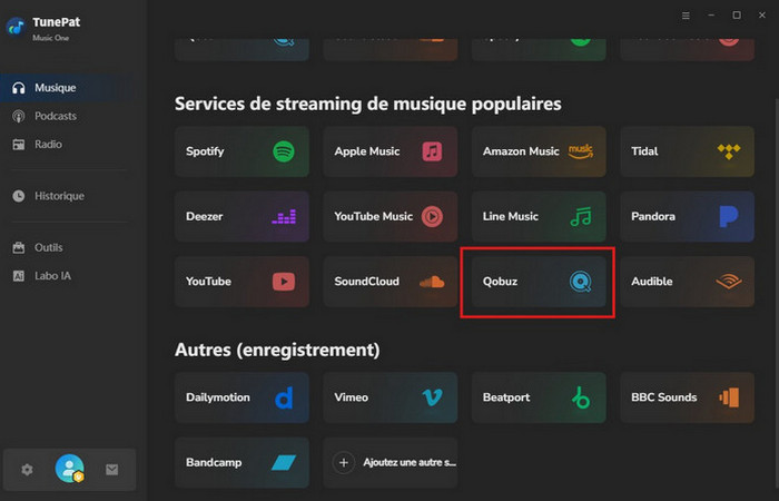 Sélectionnez Qobuz