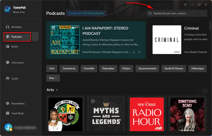 Recherchez des podcasts