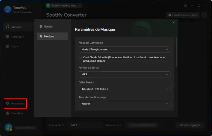 Réglez les paramètres