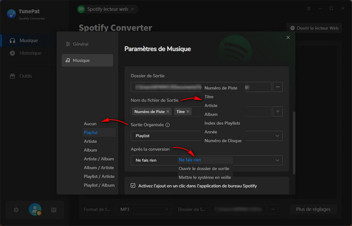 Personnalisez les paramètres de sortie
