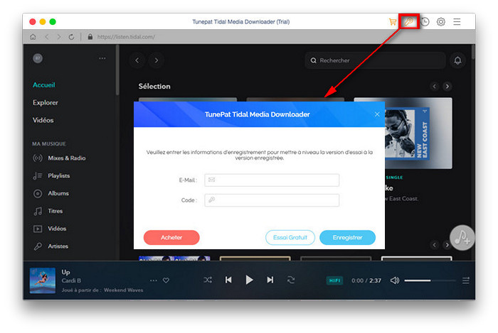 s'enregistrer TunePat Tidal Media Downloader for Mac