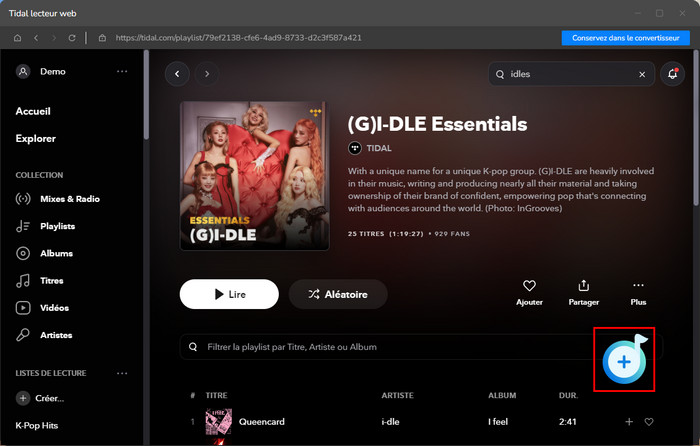 Ajouter de la musique Tidal
